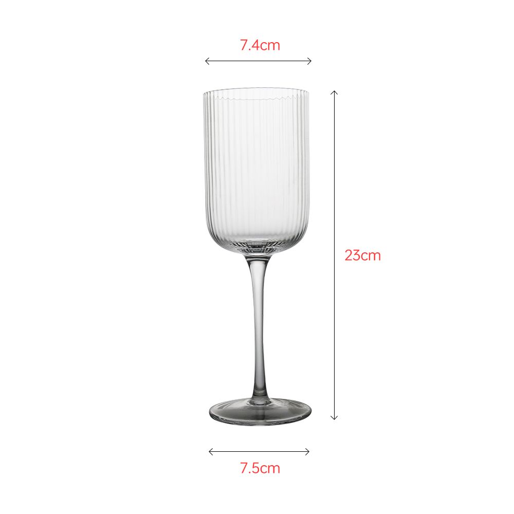 Crystal mouth-blown wine glass goblet with vertical texture inside