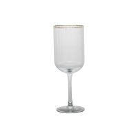 Crystal mouth-blown wine glass goblet with vertical texture inside and gold rim