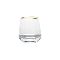 Mouth-blown clear crystal tumbler with gold rim painting