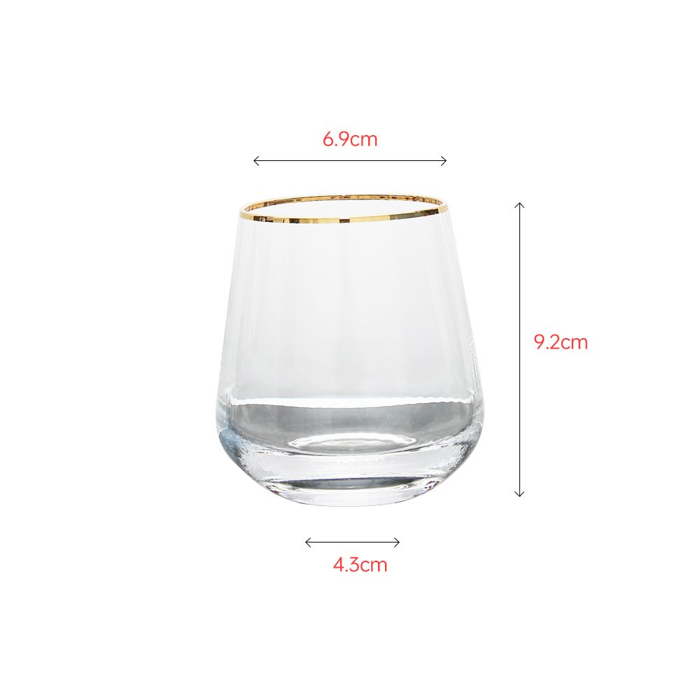 Mouth-blown clear crystal tumbler with gold rim painting