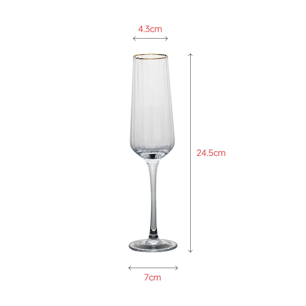 Luxury champagne glass with elegant gold rim painting and special texture inside